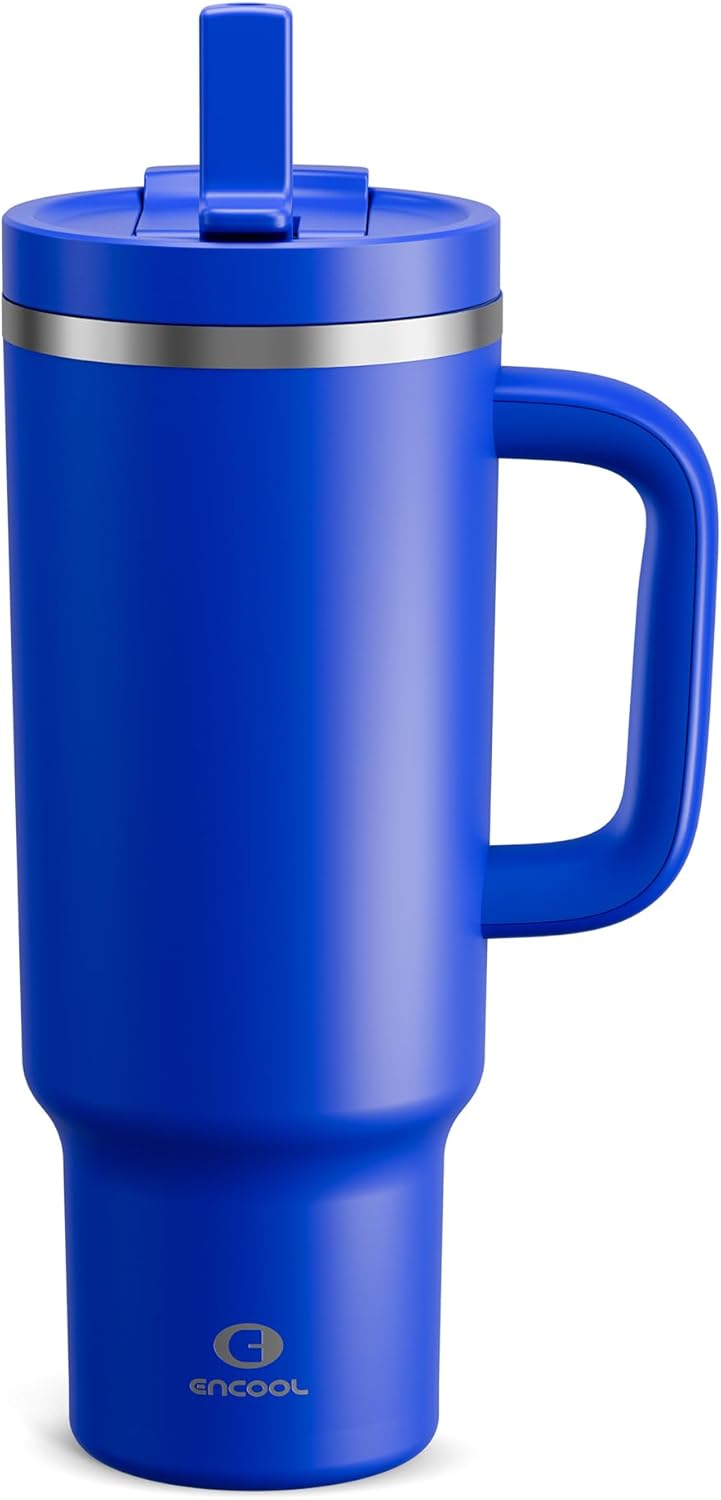 40 oz Tumbler with Handle and Straw: Stainless Steel Insulated Tumbler Keeps Cold for 24 Hours, Leakproof Travel Cup Fits in Cup Holder and BPA-Free,Royal Blue