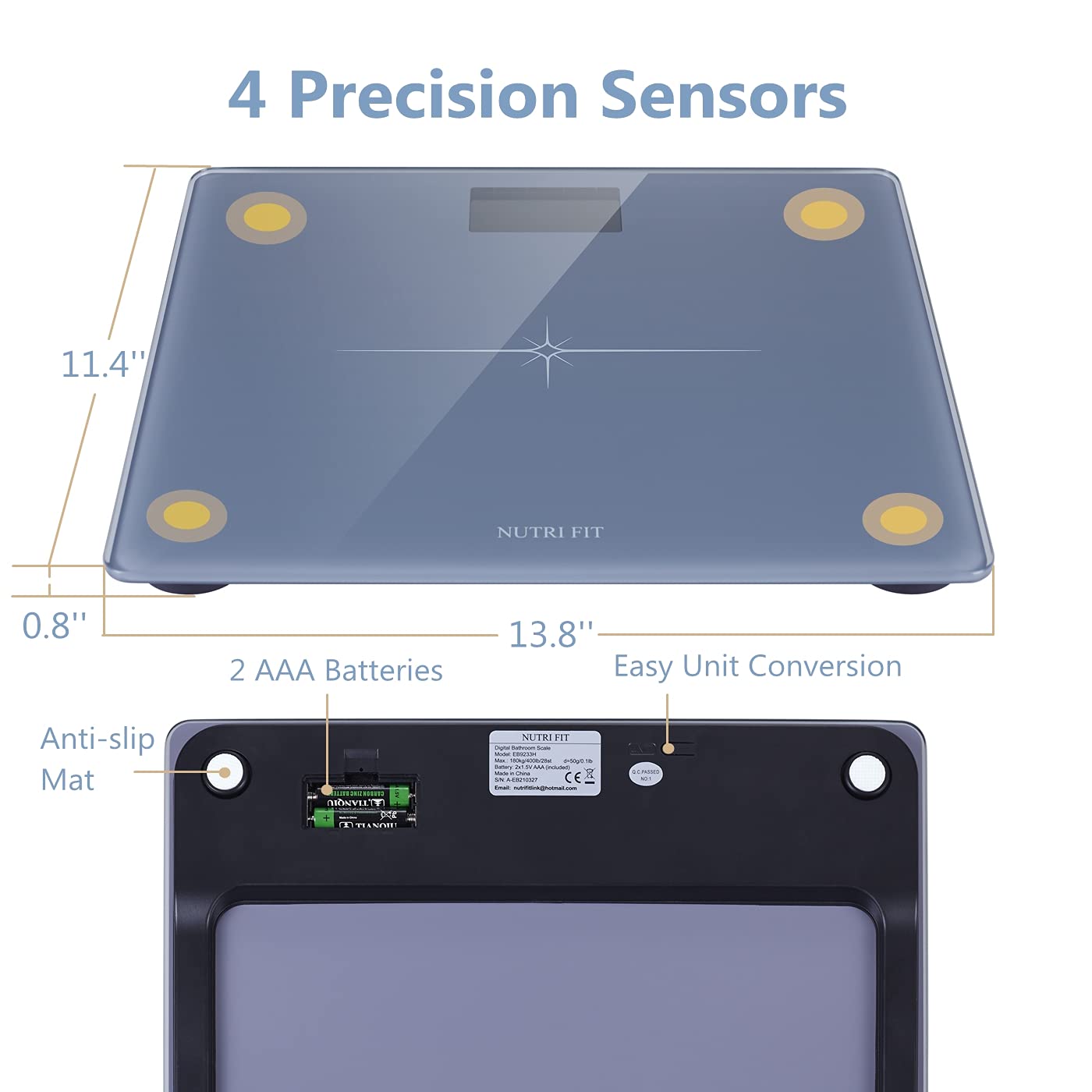 Ultra-Wide NUTRI FIT Bathroom Scale Digital High Accuracy Body Weight Scanner with Easy-to-Read Backlit LCD, 400 Pounds Ultimate Grey