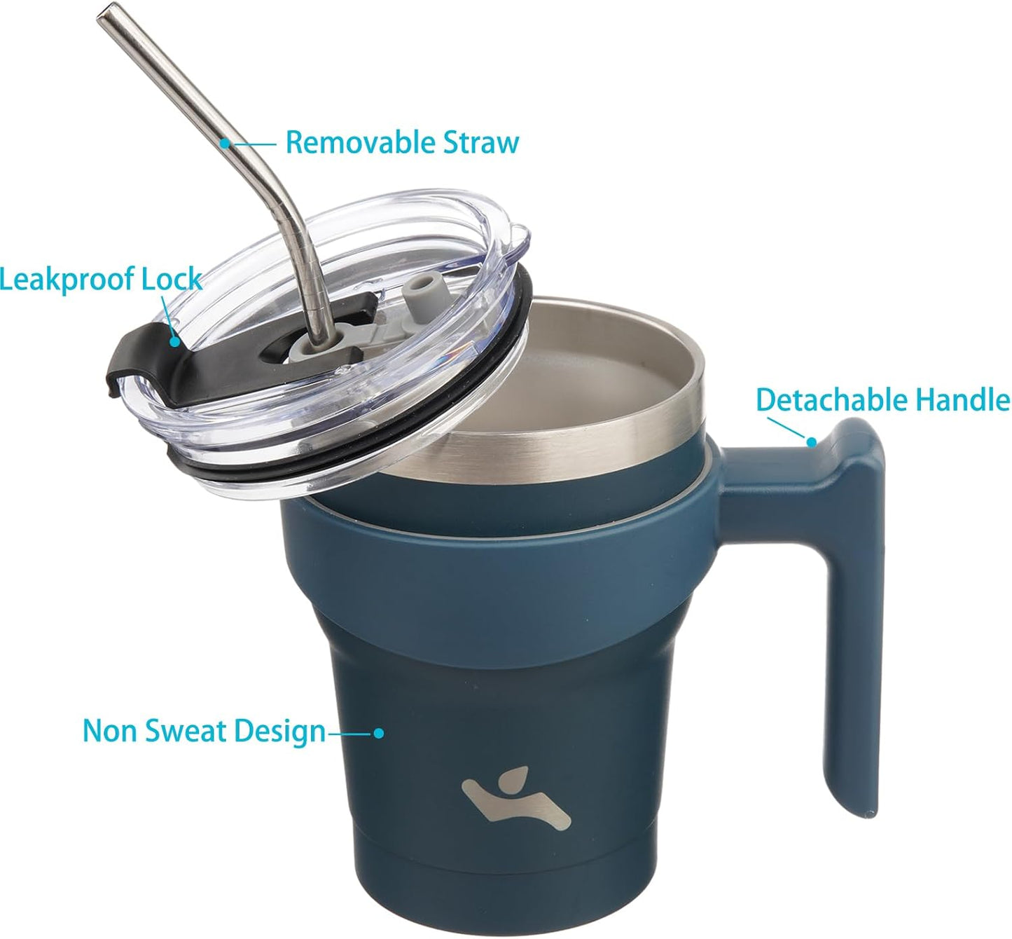 10 oz Tumbler with Handle and 2 Straw 2 Lid, Insulated Water Bottle Stainless Steel Vacuum Cup Reusable Travel Mug, Navy Blue