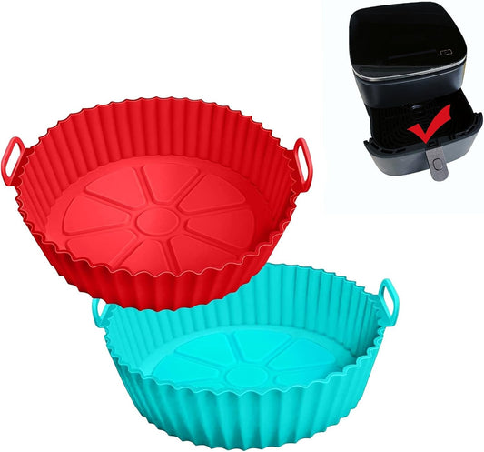 2 Pack,Air Fryer Silicone Liners Compatible With COSORl Air Fryer Or 5 QT Or Bigger (Red+Blue)