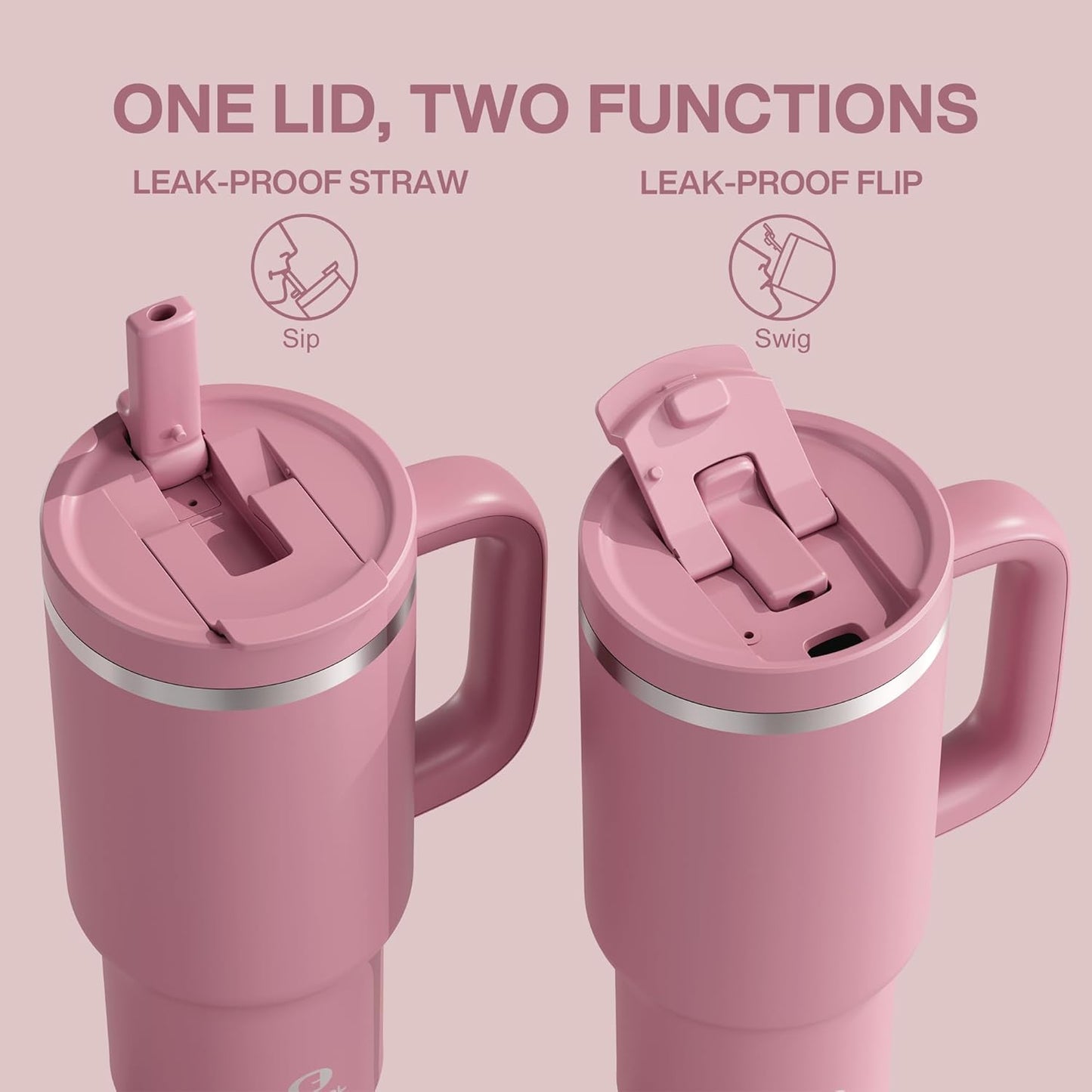 ENCOOL 32 oz Tumbler with Handle and Straw: Stainless Steel Insulated Tumbler Keeps Cold for 24 Hours, Leakproof Travel Cup Fits in Cup Holder and BPA-Free,Turkish Rose