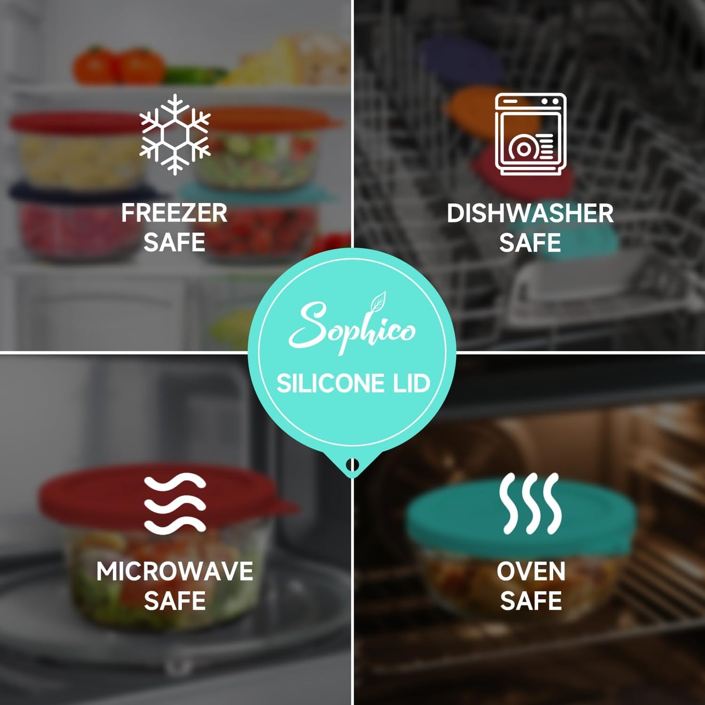 Sophico Round Silicone Storage Cover Lids Replacement for Anchor Hocking and Pyrex 7402-PC 6/7 Cup Glass Bowls (Container not Included)(Mint - 2 pack)