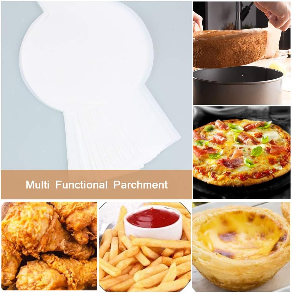 100 PCS Precut Circle Cake Pan Liners Rounds, 9 Inch Non Stick Parchment Paper Sheets for Baking Cakes,Dutch Oven, Air Fryer with Easy Lift Tabs (White)