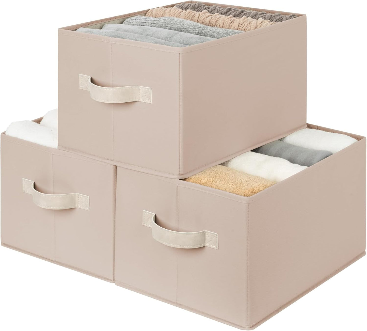 StorageWorks Storage Baskets for Shelves, Foldable Fabric Closet Storage Bins with Handles, Fabric Storage Bins Clothes Organizer, Light Brown, 3-Pack, Extra Large
