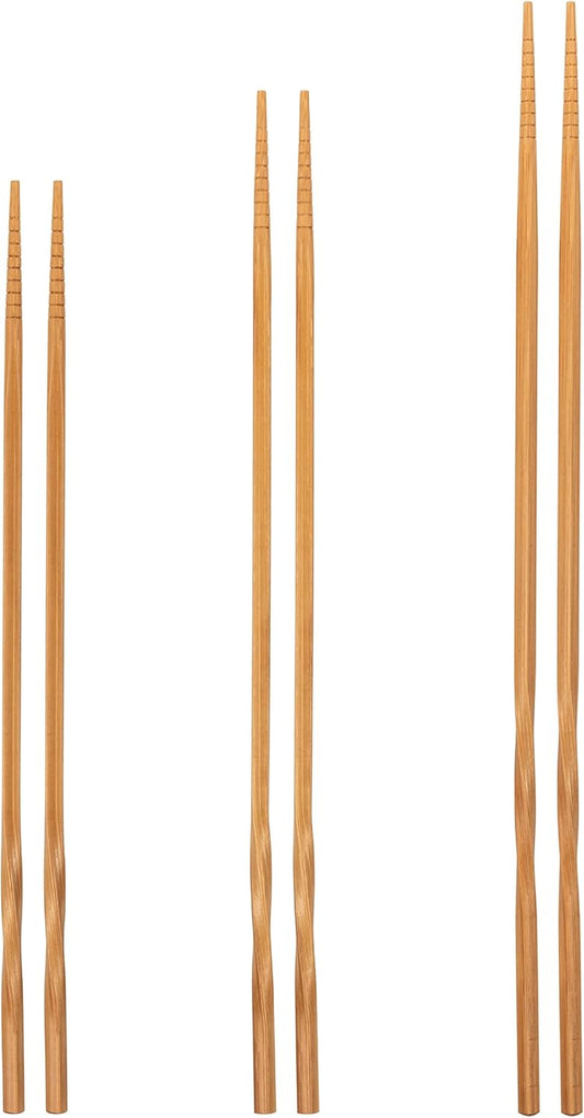 YOSUKATA Reusable Natural Wooden Long Cooking Chopsticks Set of 3 pairs: 11.8 inch, 13-inch, 14.2 inch Brown Long Wok Wooden Chopsticks Reusable