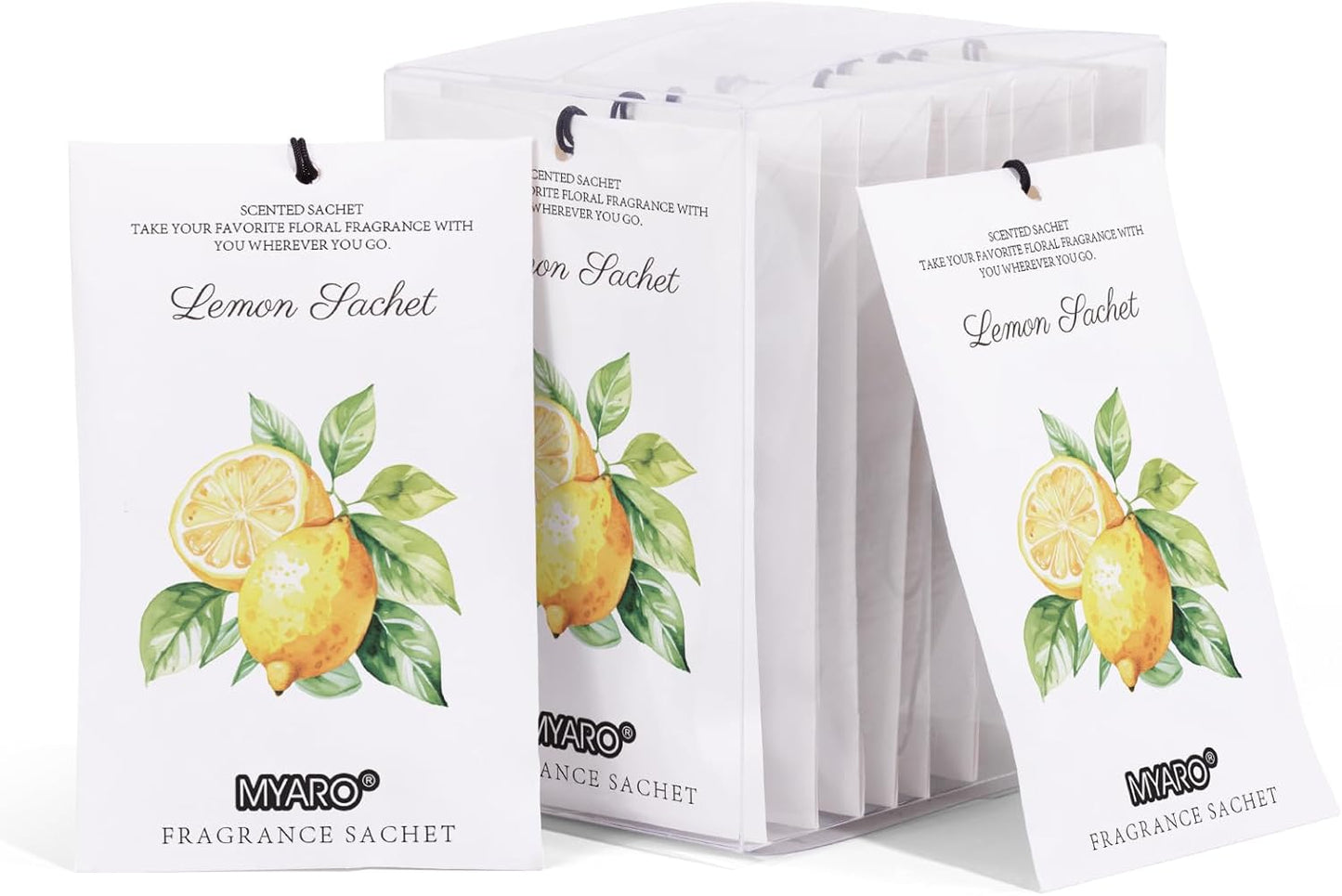 MYARO 12 Packs Lemon Scented Sachets for Drawer and Closet - Long Lasting Bathroom Odor Deodorizer Fresh Scents Car Air Refrehener Home Fragrance