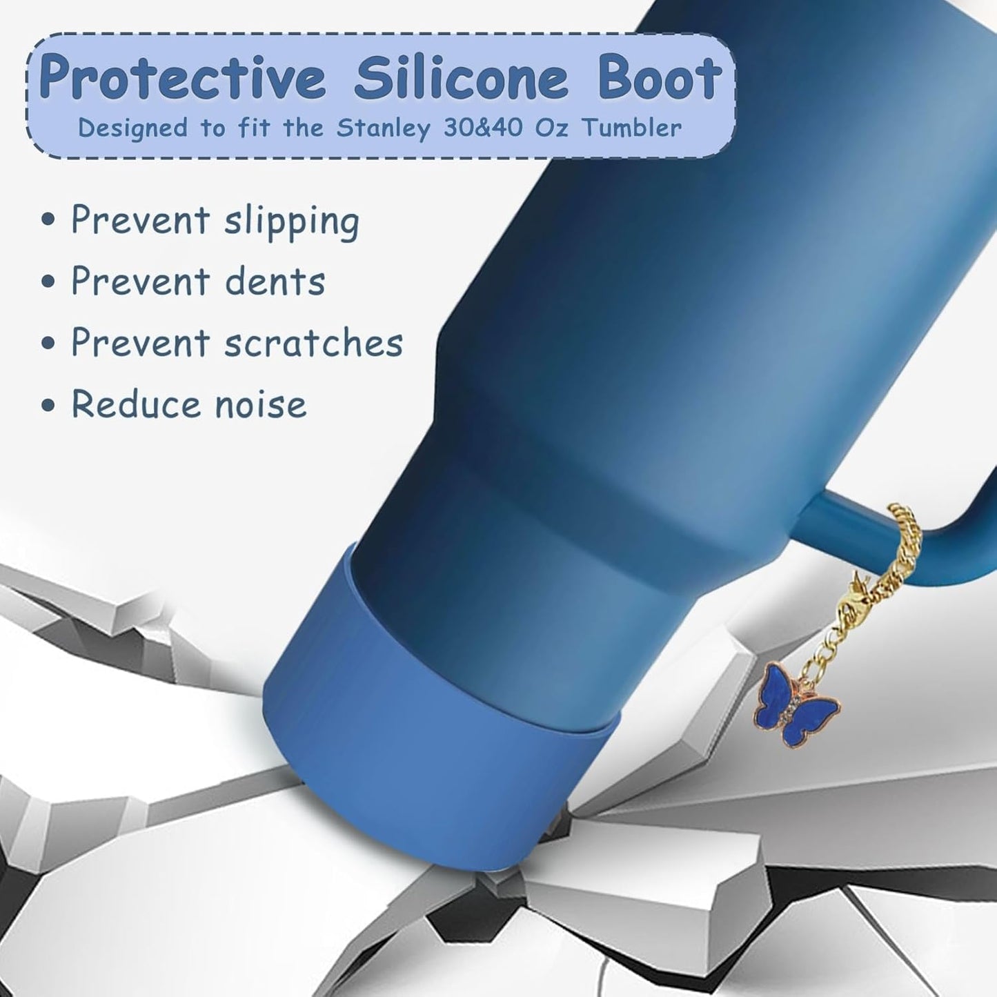 Stanley Cup Accessories Set,Including 2 Pcs 0.4in Straw Cover, 1 Silicone Spill-Proof Stopper Set of 3, 1 Cute Butterfly Handle Charm, 1 Silicone Boot Fits Stanley 40&30 Oz Tumbler (Stargaze)