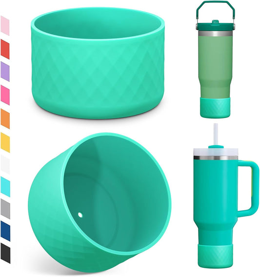 Upgrade 2PCS Protective Silicone Boot Bumper for Stanley Quencher Adventure 40oz 30oz IceFlow 20oz 30oz Tumbler, Water Bottle Bottom Sleeve Cover Accessories for Stanley Mug Cup(Cyan)