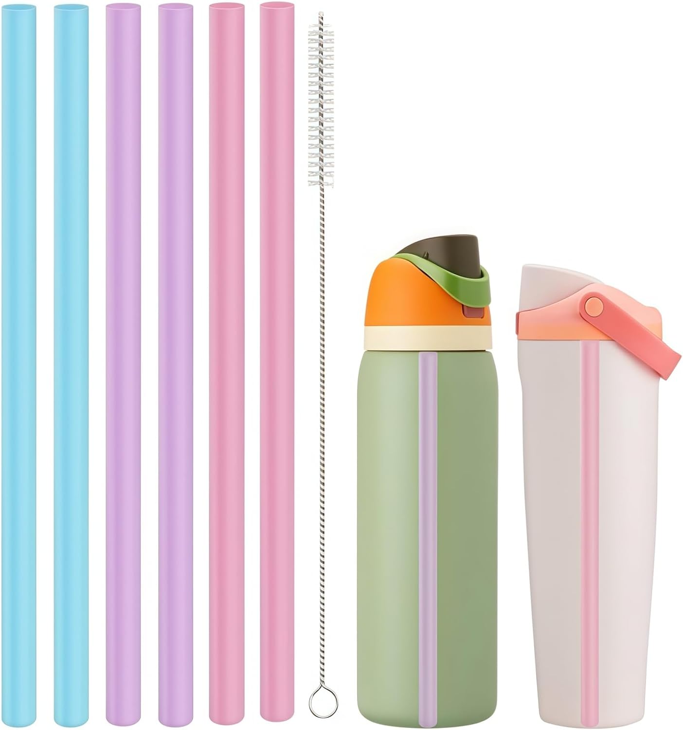 Straws Replacement Compatible with Owala Freepsip 24oz,32oz Water Bottle,Replacement Parts For Owala Free Sip Sway 30 oz,Include 6 BPA-FREE Straws and 1 Cleaning Brush