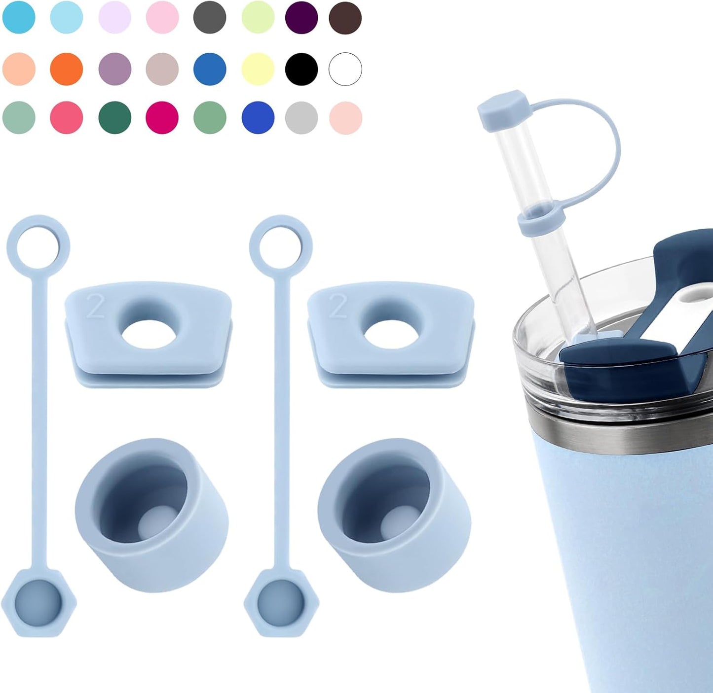 Silicone Spill Stopper Set Compatible with Stanley Cup 2.0 30oz & 40oz with Straw Cover (Set of 2, Chambary)