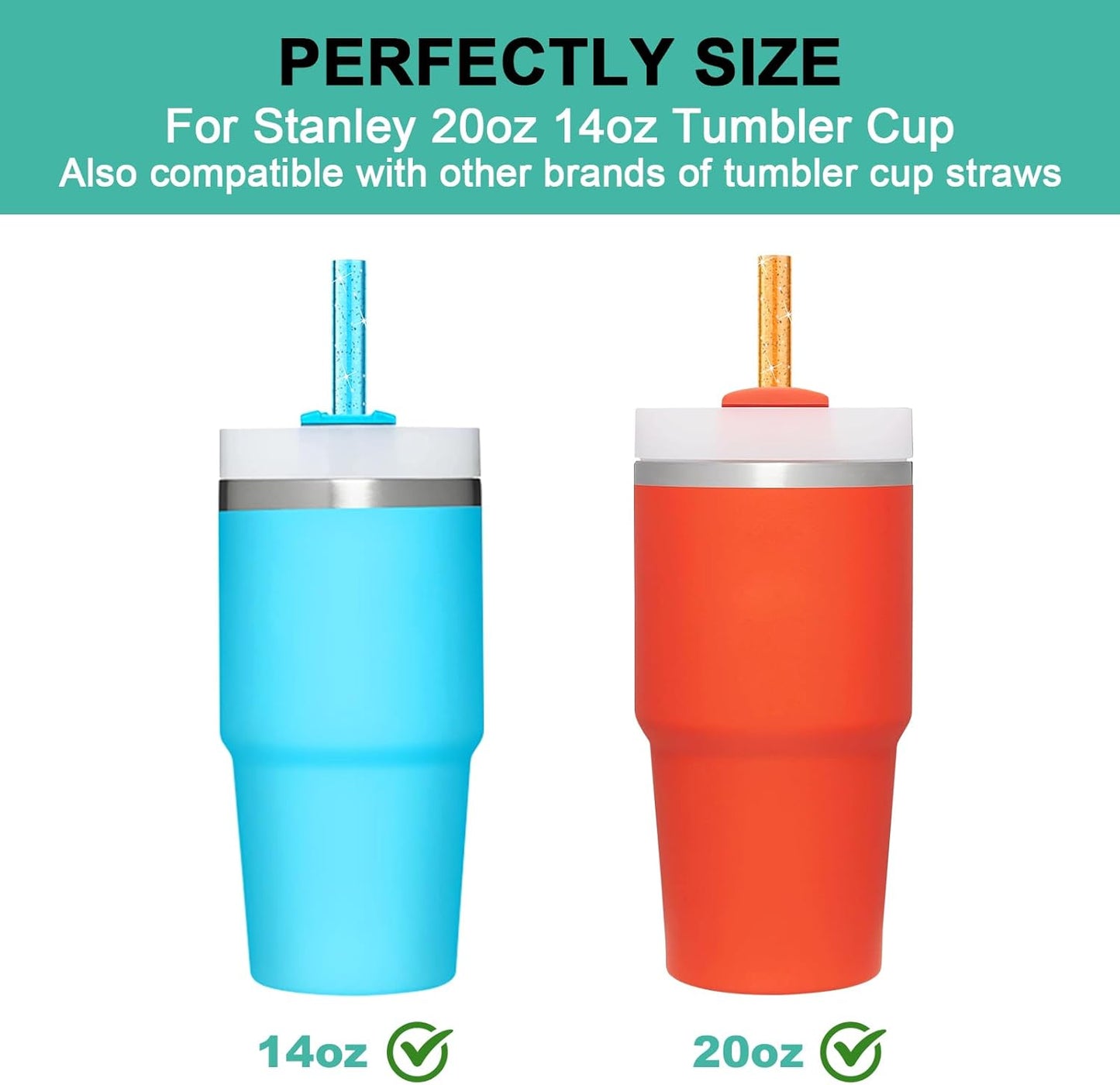 Aillwith 6 PCS Replacement Straws for Stanley Cup 14oz 20oz Tumbler, Reusable Color Drinking Straws with Cleaning Brush for Stanley Cup Accessorie，BPA Free, Dishwasher Safe