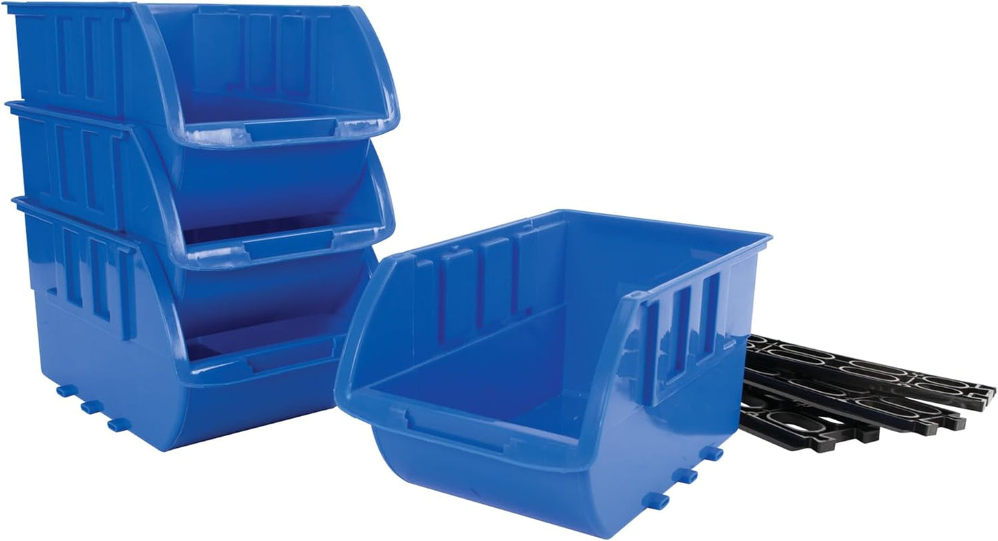 Performance Tool W5196 Large Stackable Storage Trays - Adjustable for Vertical or Horizontal Position, Blue, Pack of 4