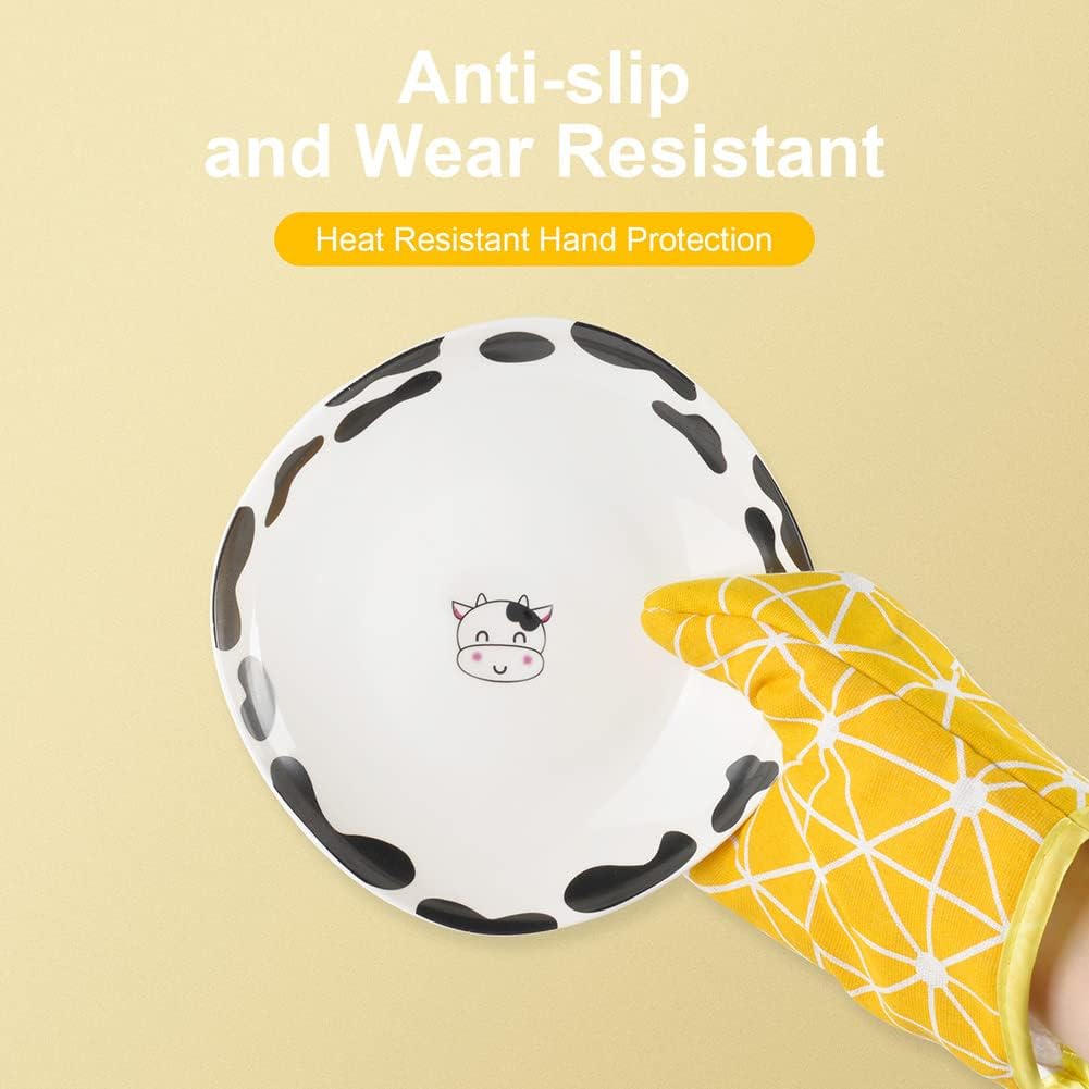 AUAUY Oven Mitts and Potholders BBQ Gloves-Oven Mitts and Pot Holders with Recycled Infill Silicone Non-Slip Cooking Gloves for Cooking Baking Grilling (6-Piece Set,Yellow)