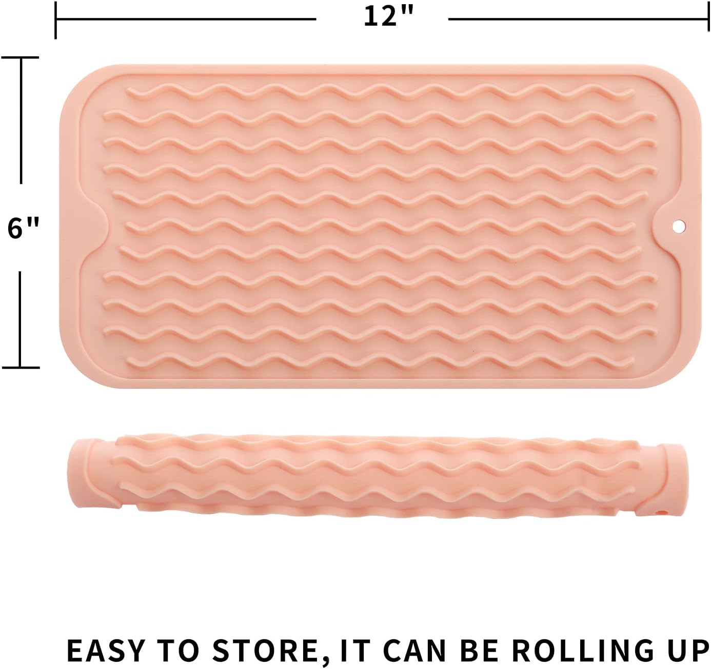 Silicone Dish Drying Mat for Multiple Usage,Easy clean,Eco-friendly,Heat-resistant Silicone Mat for Kitchen Counter or Sink,Refrigerator or Drawer Liner Pink S 12 inches x 6 inches