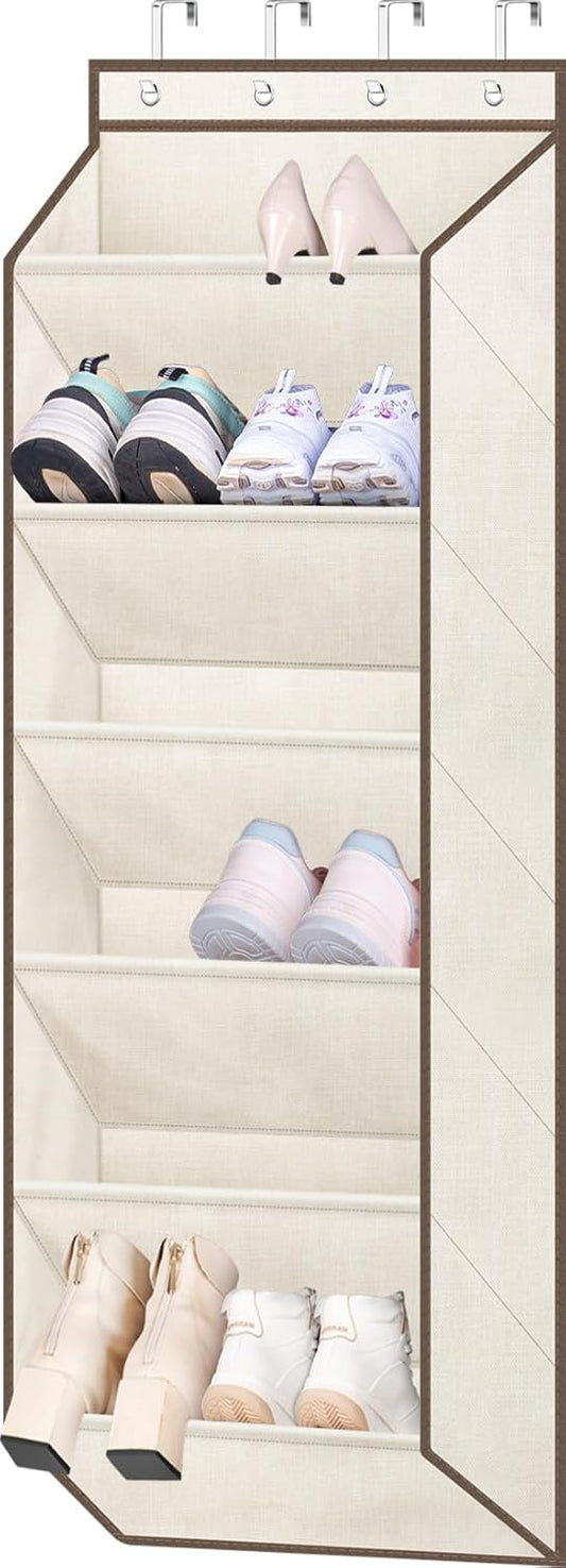 SLEEPING LAMB Shoe Rack for Door, Kids Door Shoe Organizer for Closet hanger, Narrow Hanging Sneaker Storage with Large Deep Pockets for Toddler, Girl, Baby Room Decor, Beige