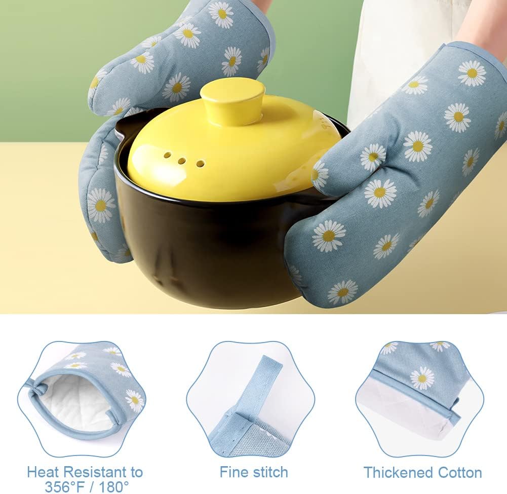 AUAUY Oven Mitts and Pot Holders, 392°F Heat Resistant Cooking Gloves and Hot Pads, Baking Mittens Grilling Gloves BBQ Gloves. Non-Slip Kitchen Mittens Home Essentials for Oven Cooking Baking Grilling