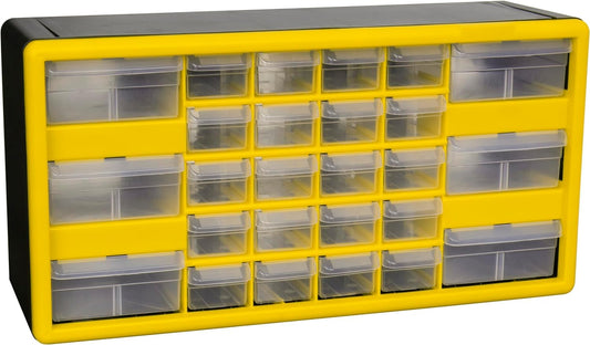Akro-Mils 26-Drawer Plastic Drawer Storage Cabinet for Garage Organization, Bead Organizer, Building Bricks Storage, Teacher Toolbox, Makeup Organizer, 20" W x 6" D x 10" H, 10126 Yellow
