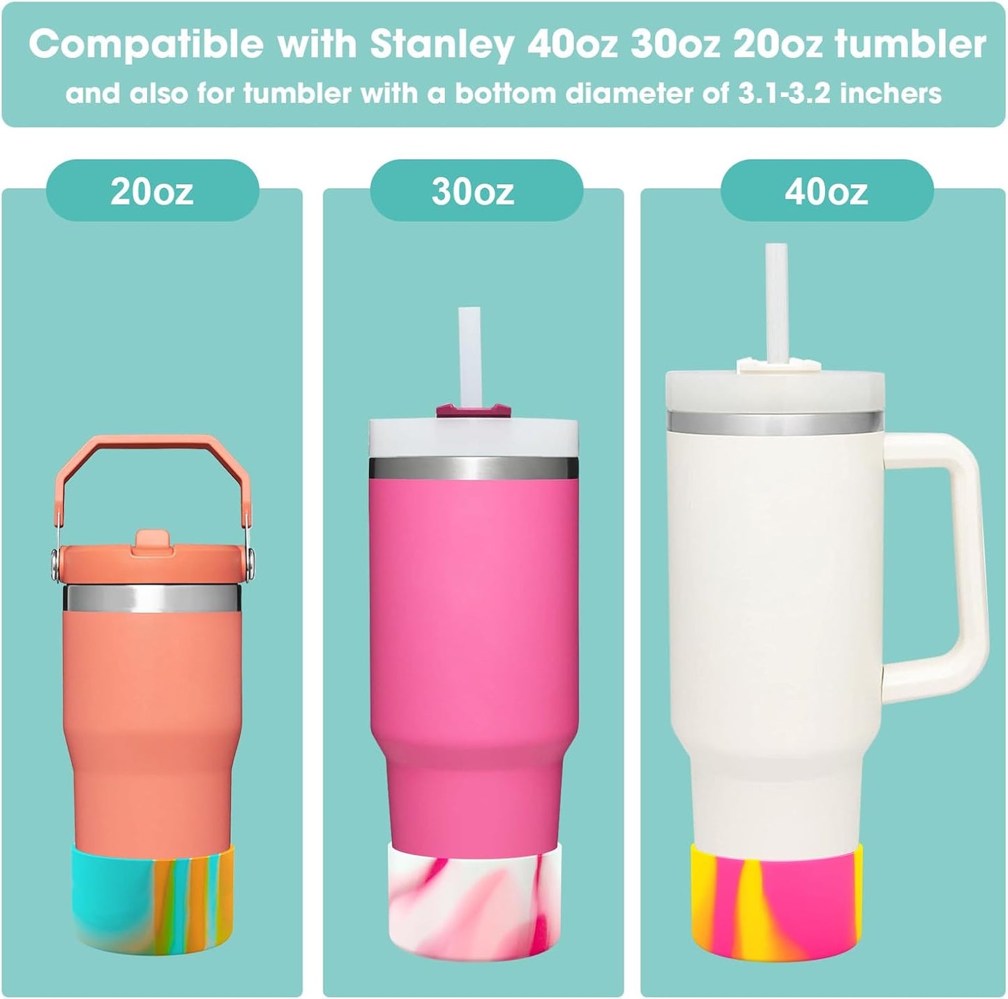 Upgrade 2PCS Protective Silicone Boot Bumper for Stanley Quencher Adventure 40oz 30oz IceFlow 20oz 30oz Tumbler, Water Bottle Bottom Sleeve Cover Accessories for Stanley Mug Cup(Orange+Pink)
