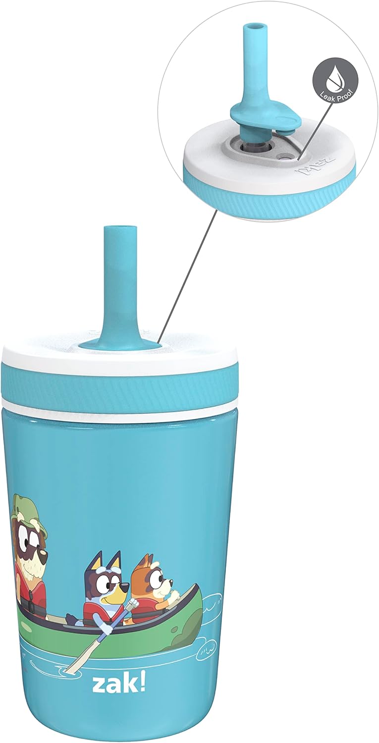 Zak Designs Bluey Kelso Toddler Cups For Travel or At Home, 12oz Vacuum Insulated Stainless Steel Sippy Cup With Leak-Proof Design is Perfect For Kids (Bluey, Bingo, Grandad Mort)