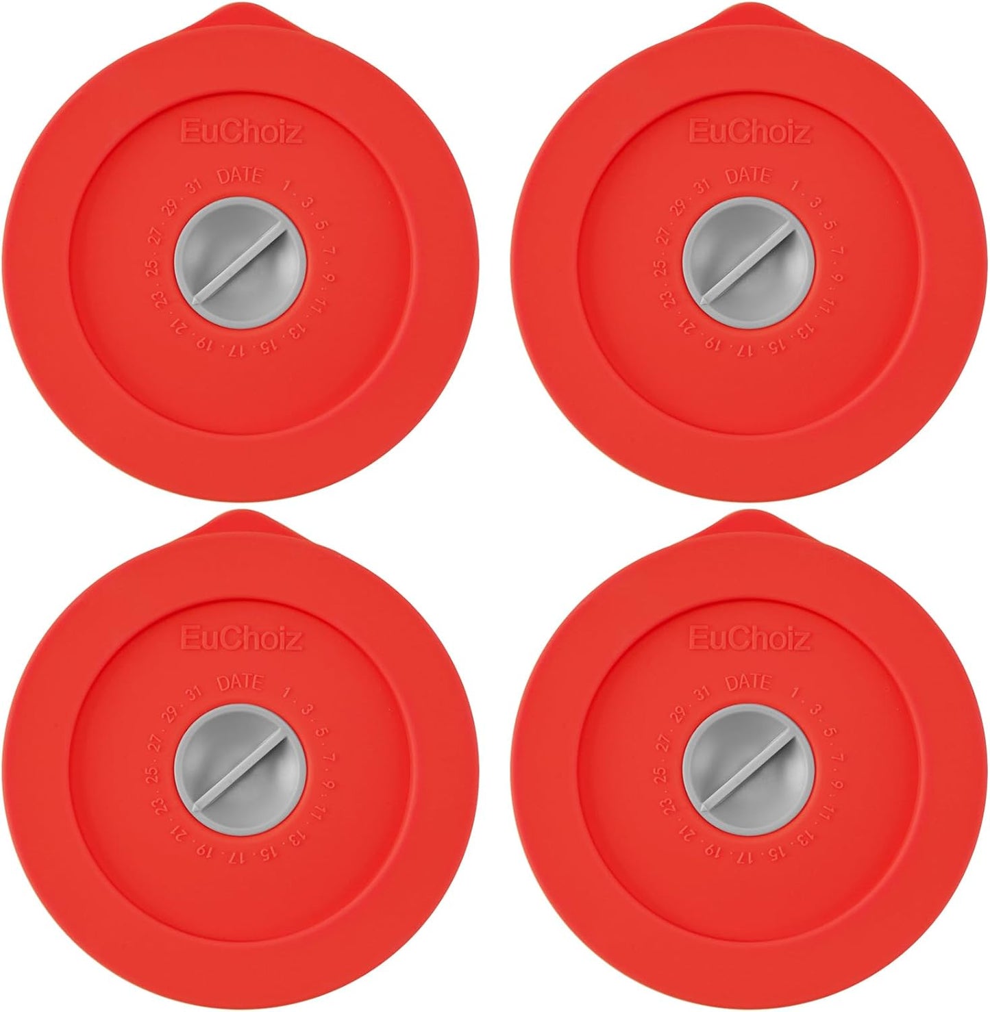 Replacement Lids for Pyrex 7202-PC 1 Cup, Silicone Round Storage Cover Lid for Anchor Hocking Glass Bowl 4 Pack with Date Mark Red