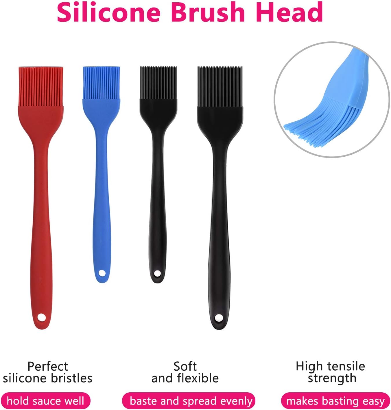 Hhyn Silicone Basting Pastry Brush Set 4 Pack Heat Resistant Spread Oil Butter Sauce for BBQ Grill Barbeque Kitchen Baking Cooking Pastries, 2 Large & 2 Small Multicolor