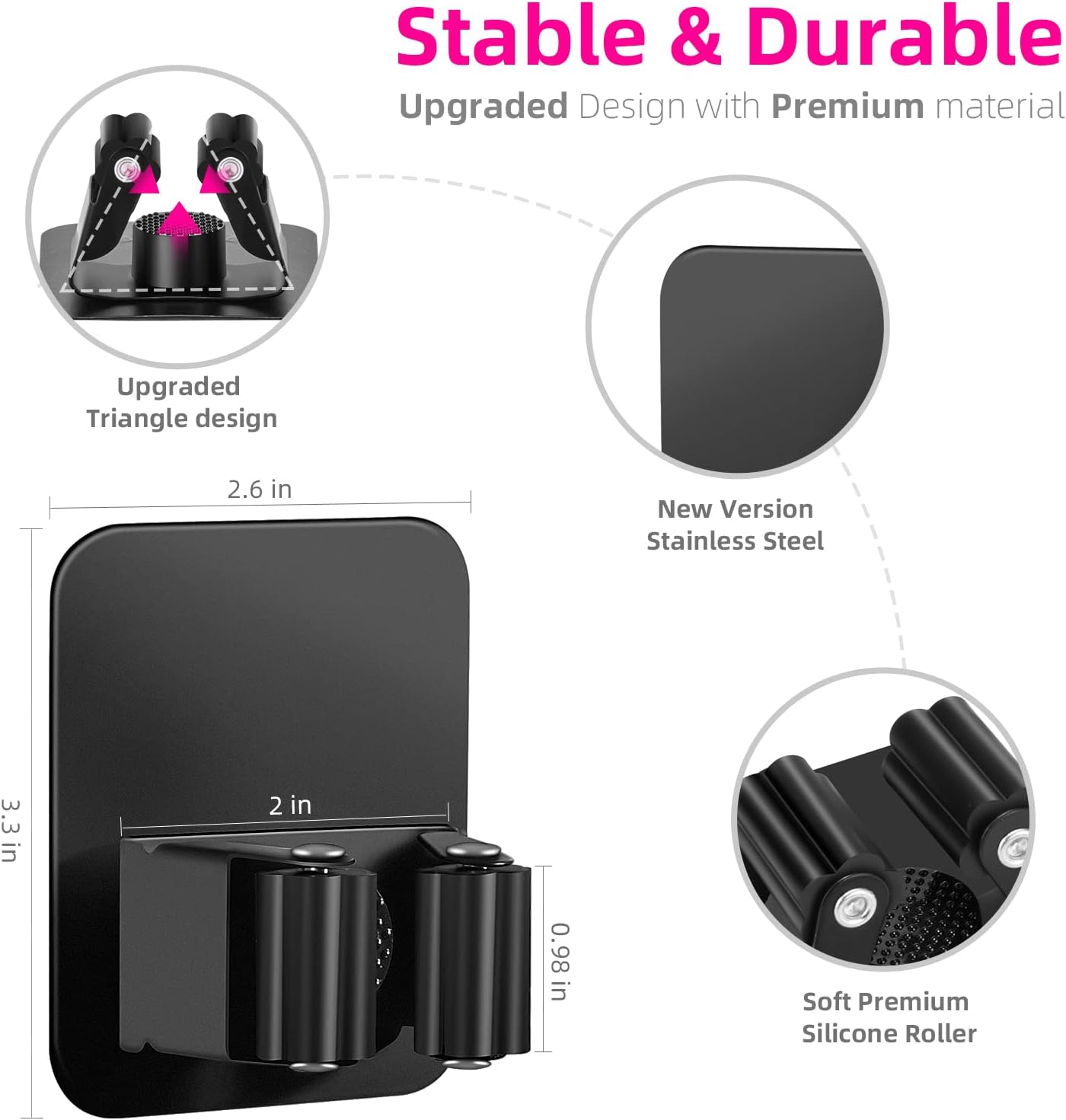 4 Pack Broom Holder Wall Mount, Improved Super Anti-Slip Mop and Broom Holder Wall Mount, Broom Hanger Gripper for Kitchen, Bathroom, Closet, Garden Garage, Black