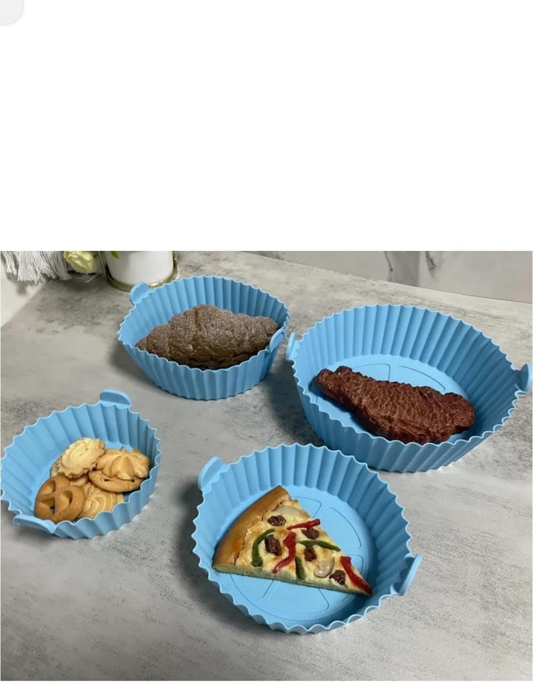 6 Pcs Non Stick Reusable Silicone Air Fryer Pot Heat Resistant Basket Oven Accessories Round Baking Tray (Multicolor)