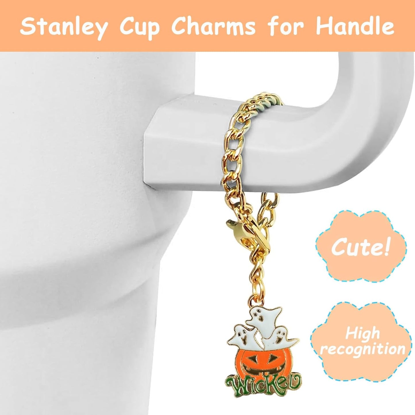Stanley Cup Accessories Set,Including 3 Pcs 0.4in Halloween Straw Cover, 5 Pcs Halloween 3D&Flat Stickers, 1 Pcs Handle Charm, 1 Silicone Boot Fits Stanley 40&30 Oz Tumbler (Glitter Transparent)