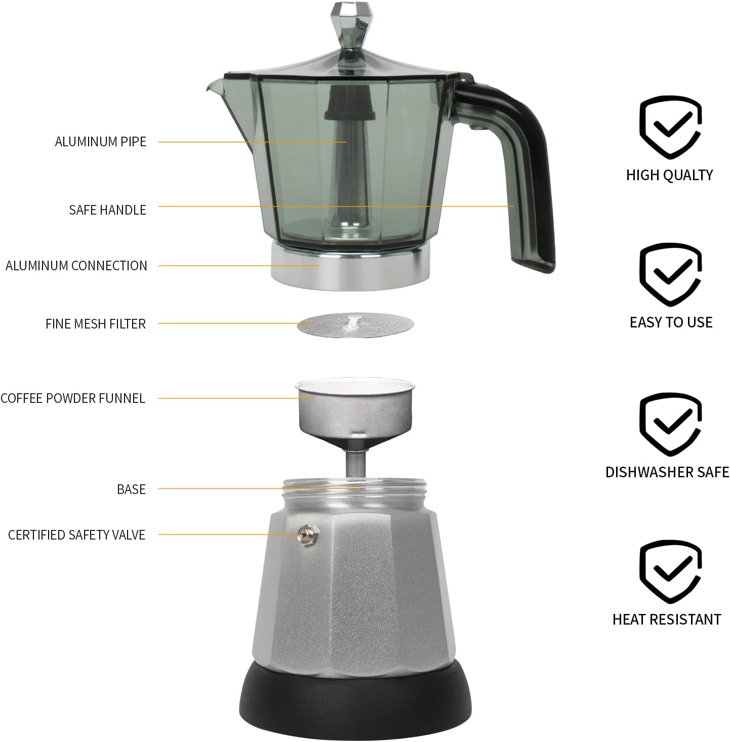 6 Cup Manual Espresso Maker, Small Espresso Machines for Home, Cuban Coffee Maker with Detachable Base & Overheat Protection,Cafeteras Electricas Modernas Moka Pot, Greca Electrica De Cafe Gift