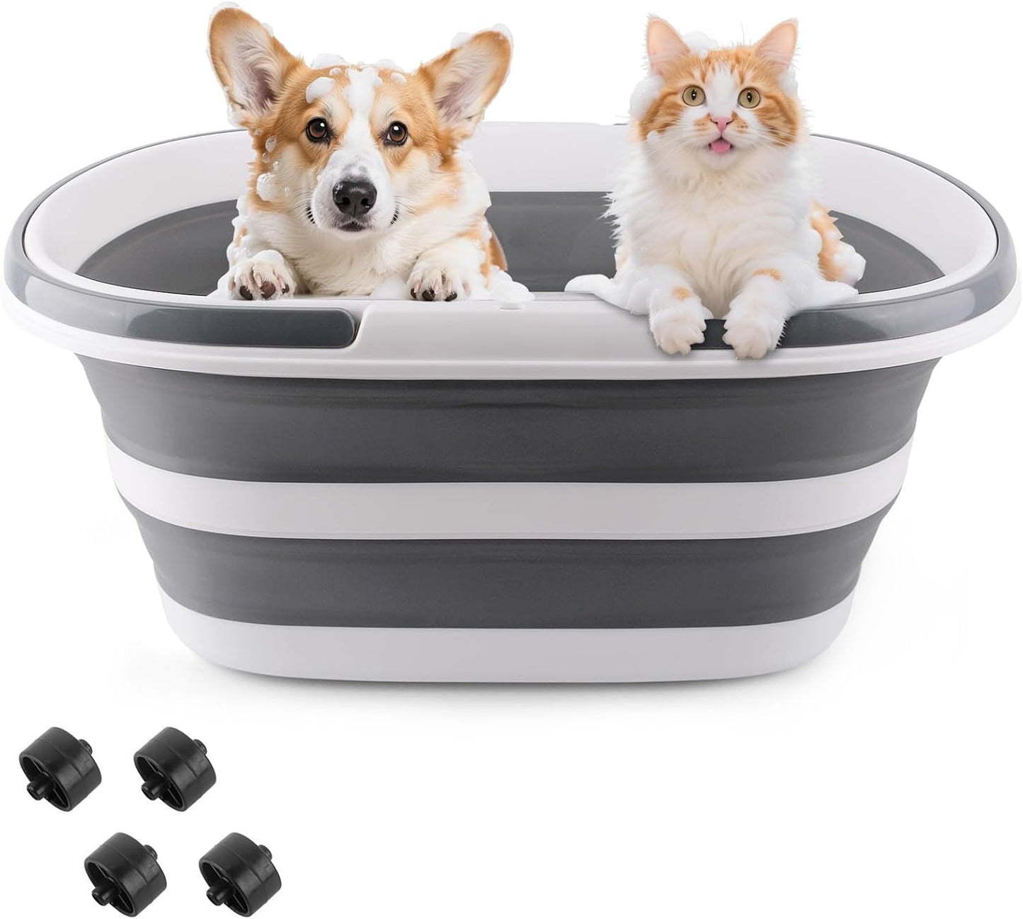 Extra Large Collapsible Bucket 35L Mop Bucket With Handles & Wheels, Plastic Wash Basin Pet Bath Tub for Puppy Dogs Cats, Folding Laundry Basket Clothes Storage Organizer RV Outdoor Camping Essentials