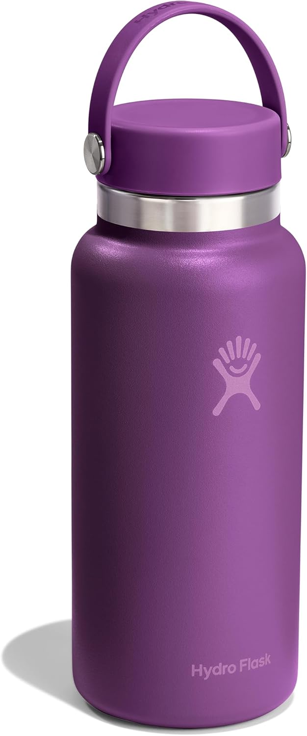 Hydro Flask Water Bottle - Insulated Stainless Steel - Wide Mouth Flex Lid, Non Spill, Leakproof in 32 Oz Beachplum Purple