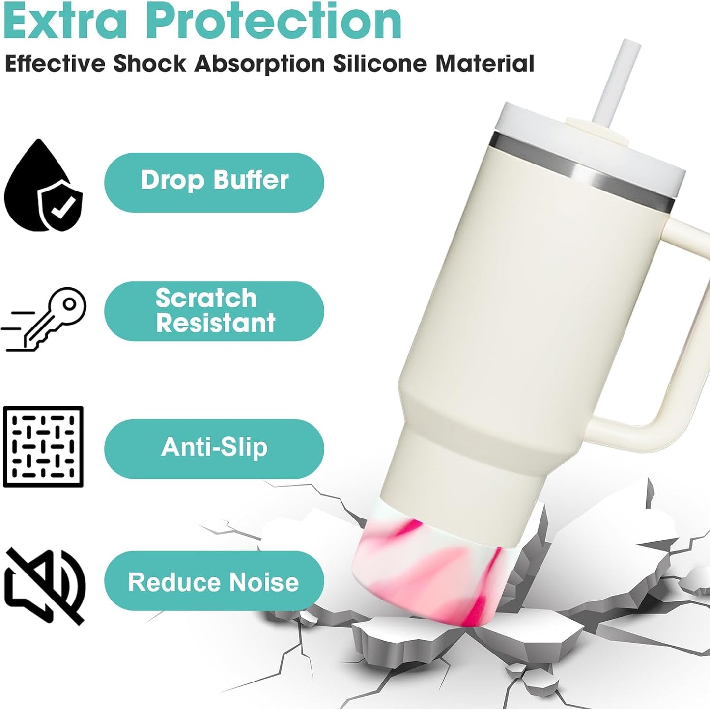 Upgrade 2PCS Protective Silicone Boot Bumper for Stanley Quencher Adventure 40oz 30oz IceFlow 20oz 30oz Tumbler, Water Bottle Bottom Sleeve Cover Accessories for Stanley Mug Cup(Rose Red+White)