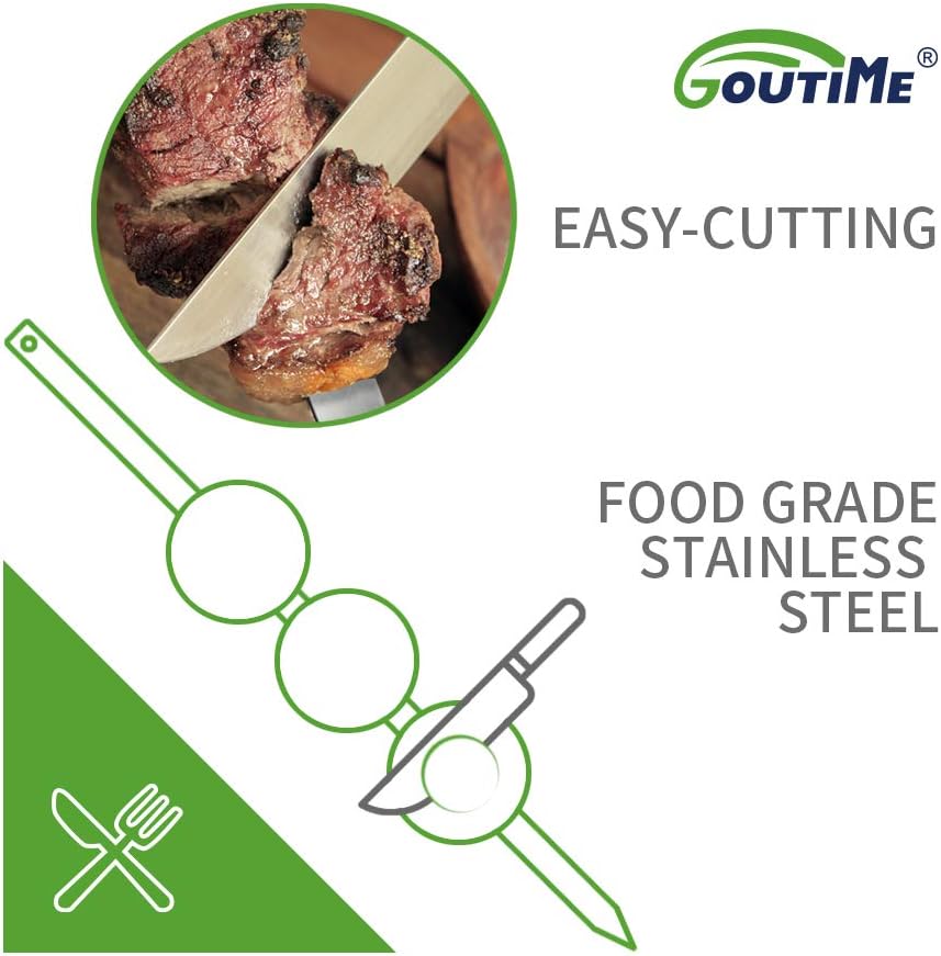 Goutime Kabob Skewers, 27 Inch,1 Inch Wide Stainless Steel Flat BBQ Barbecue Kebab Skewers,No-Wood Handle,for Persian,Brazilian,Koobideh Grilling,Set of 7 with Storage Bag