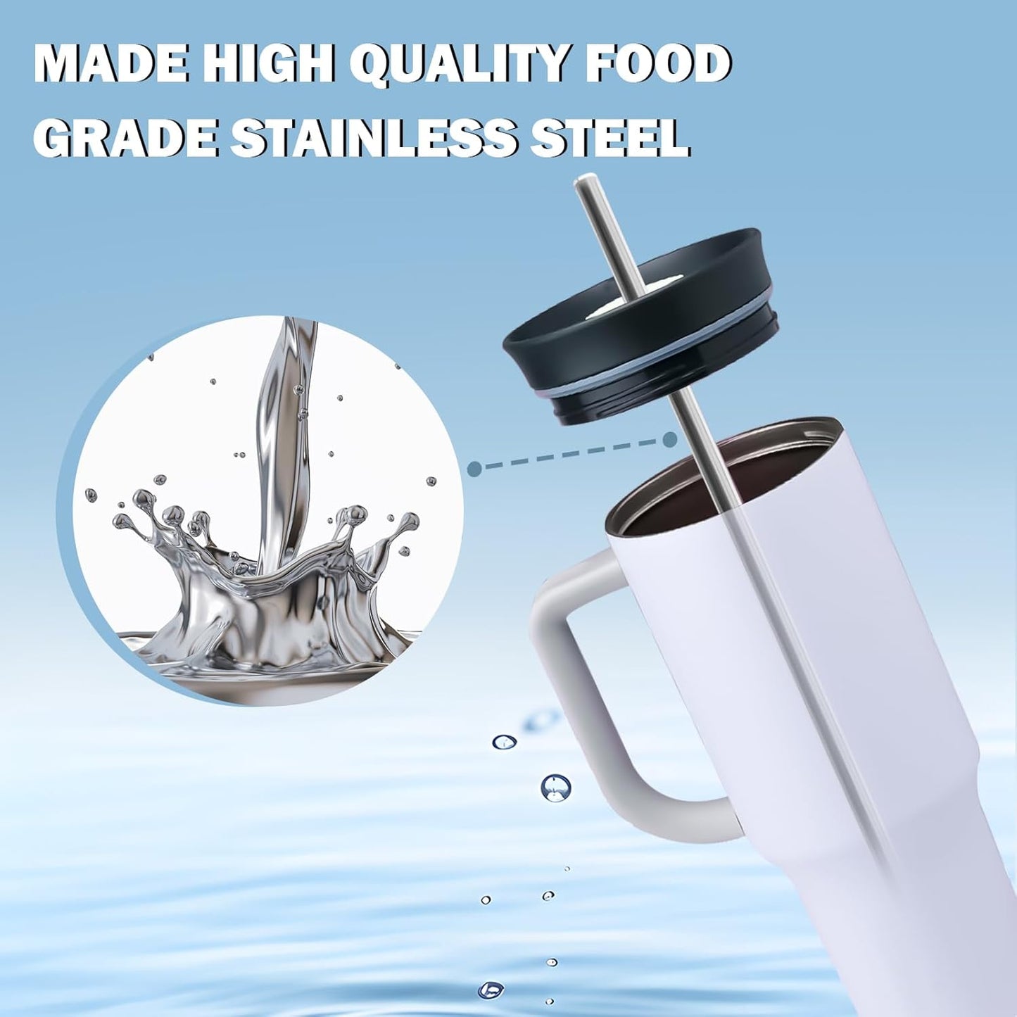 Stainless Steel Straws for Owala Insulated Bottle 40oz Tumbler 6x Metal Replacement Straws with Cleaning Brush for Owala 40oz (Stainless Steel, 3x Straight & 3x Bent)