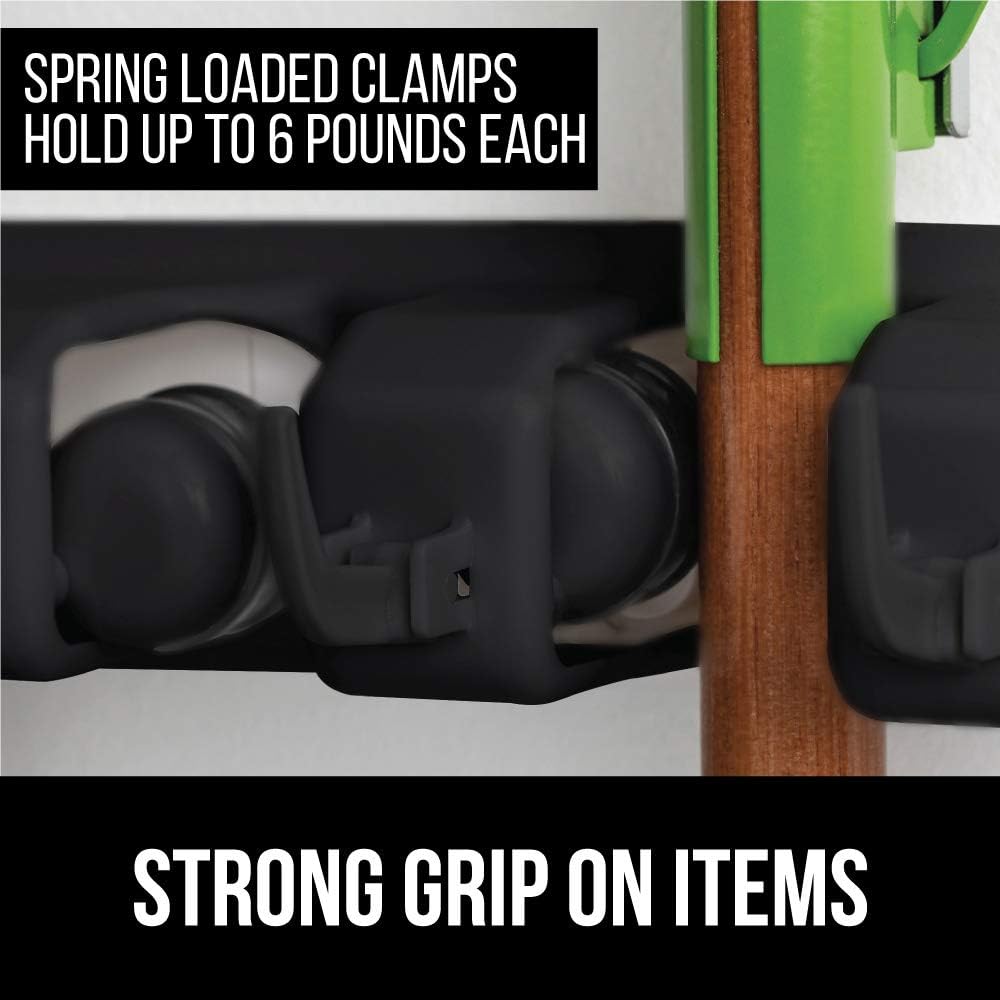 GORILLA GRIP Wall Mount Hook Fixture, Also Includes Slots to Hold Mop, Broom, Tools, Easy Install, Organize Cleaners, Tools, Home, Kitchen, Garage, 6 Hooks 5 Slots, Black