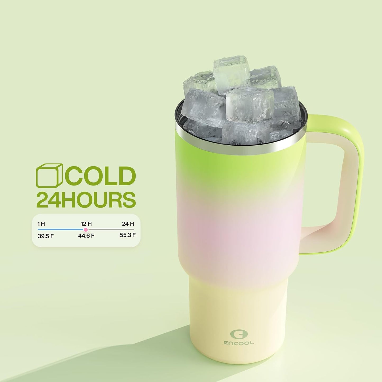 ENCOOL 32 oz Tumbler with Handle and Straw: Stainless Steel Insulated Tumbler Keeps Cold for 24 Hours, Leakproof Travel Cup Fits in Cup Holder and BPA-Free, Morning Dew