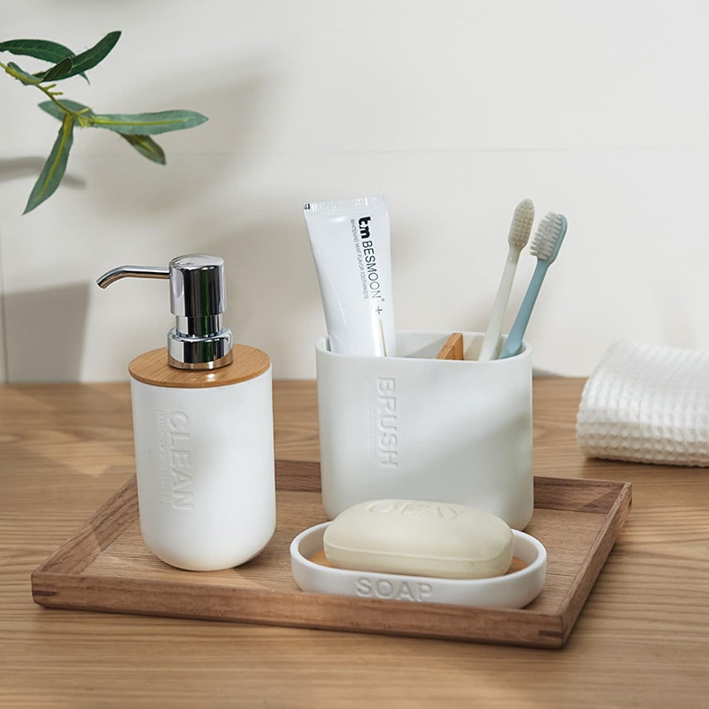 Toothbrush Holders Bamboo Electric Toothbrush Holder Bathroom Storage Organizer Countertop for Toothpaste, Floss, Razor, 2 Pack White