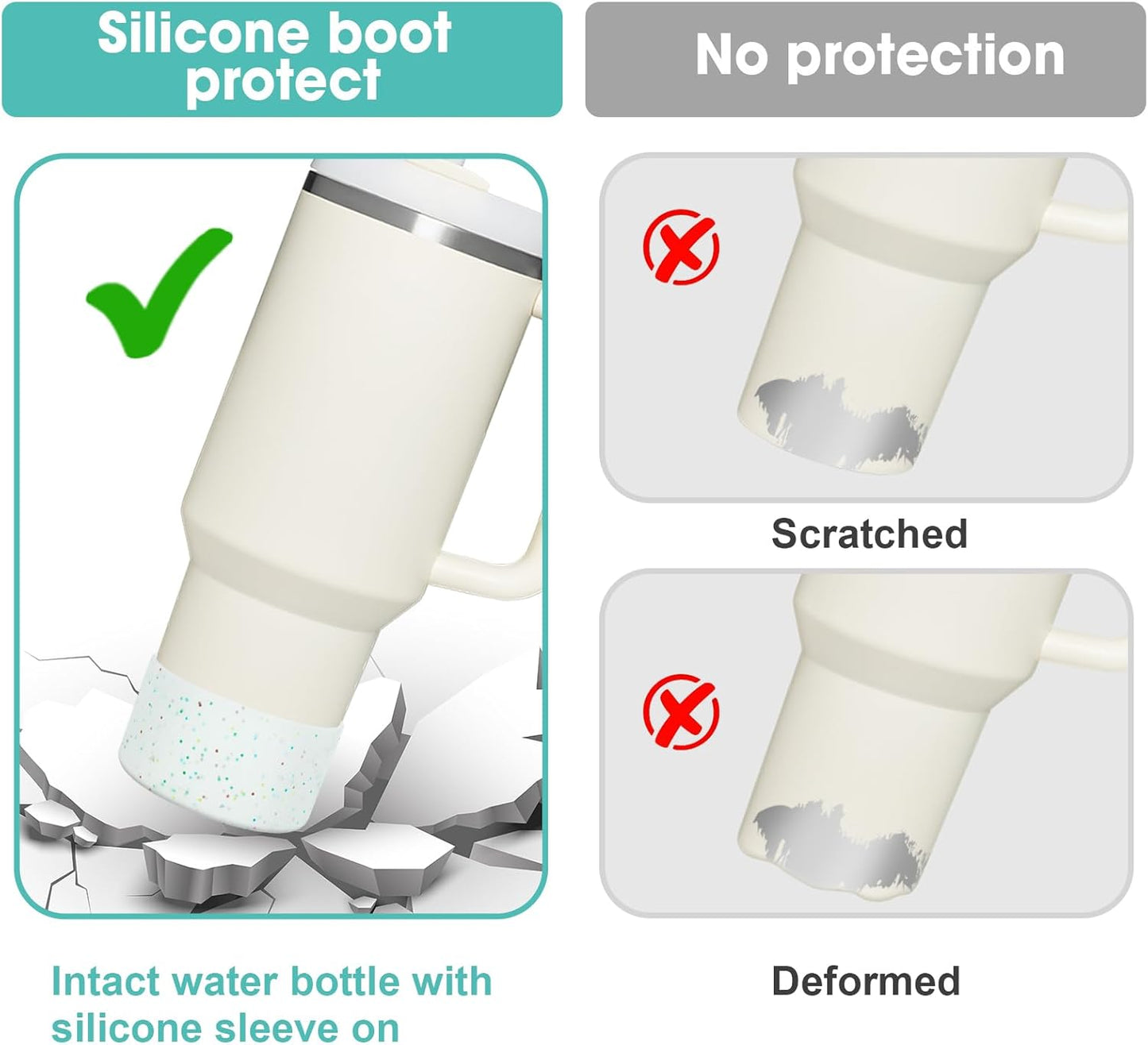 Upgrade 2PCS Protective Silicone Boot Bumper for Stanley Quencher Adventure 40oz 30oz IceFlow 20oz 30oz Tumbler, Water Bottle Bottom Sleeve Cover Accessories for Stanley Mug Cup(Glitter Color)