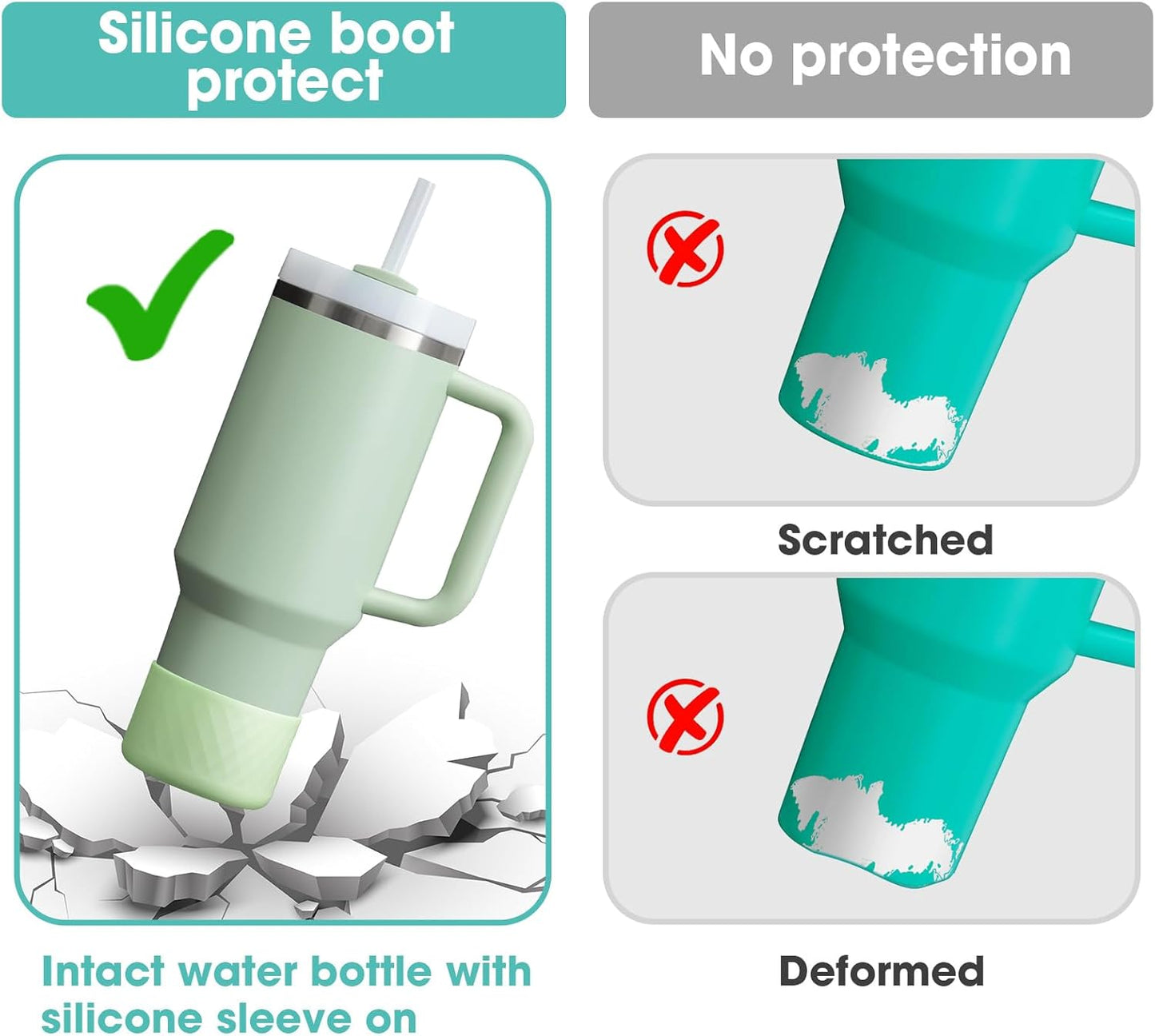 Upgrade 2PCS Protective Silicone Boot Bumper for Stanley Quencher Adventure 40oz 30oz IceFlow 20oz 30oz Tumbler, Water Bottle Bottom Sleeve Cover Accessories for Stanley Mug Cup(Light Green)