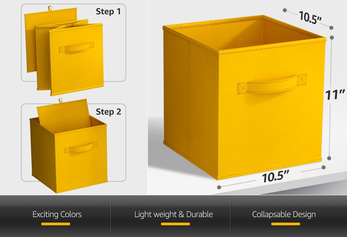 Sorbus Foldable Storage Cubes - 6 Fabric Baskets for Organizing Pantry, Shelf, Toy Box, Cubby, Closet Organizer - 11 Inch Collapsible Closet Organizers and Storage Bins (Dark Yellow 6 Pack)