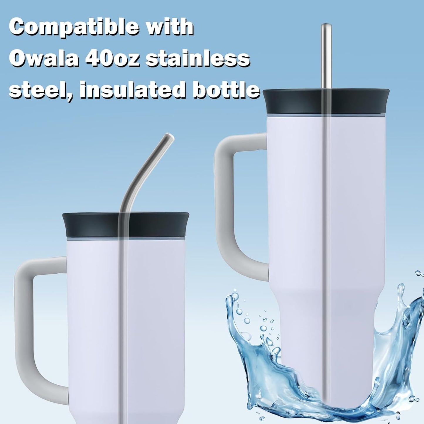 Stainless Steel Straws for Owala Insulated Bottle 40oz Tumbler 6x Metal Replacement Straws with Cleaning Brush for Owala 40oz (Stainless Steel, 3x Straight & 3x Bent)