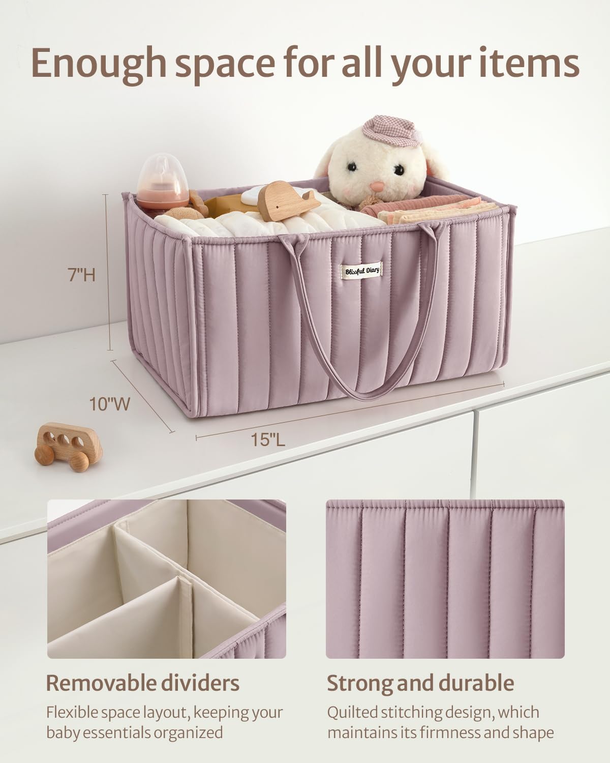 Blissful Diary Baby Diaper Caddy Organizer, Stylish Storage Basket for Newborn Essentials and Diaper Station, Gift for Baby Shower and Registry Must-Have, Mauve Pink