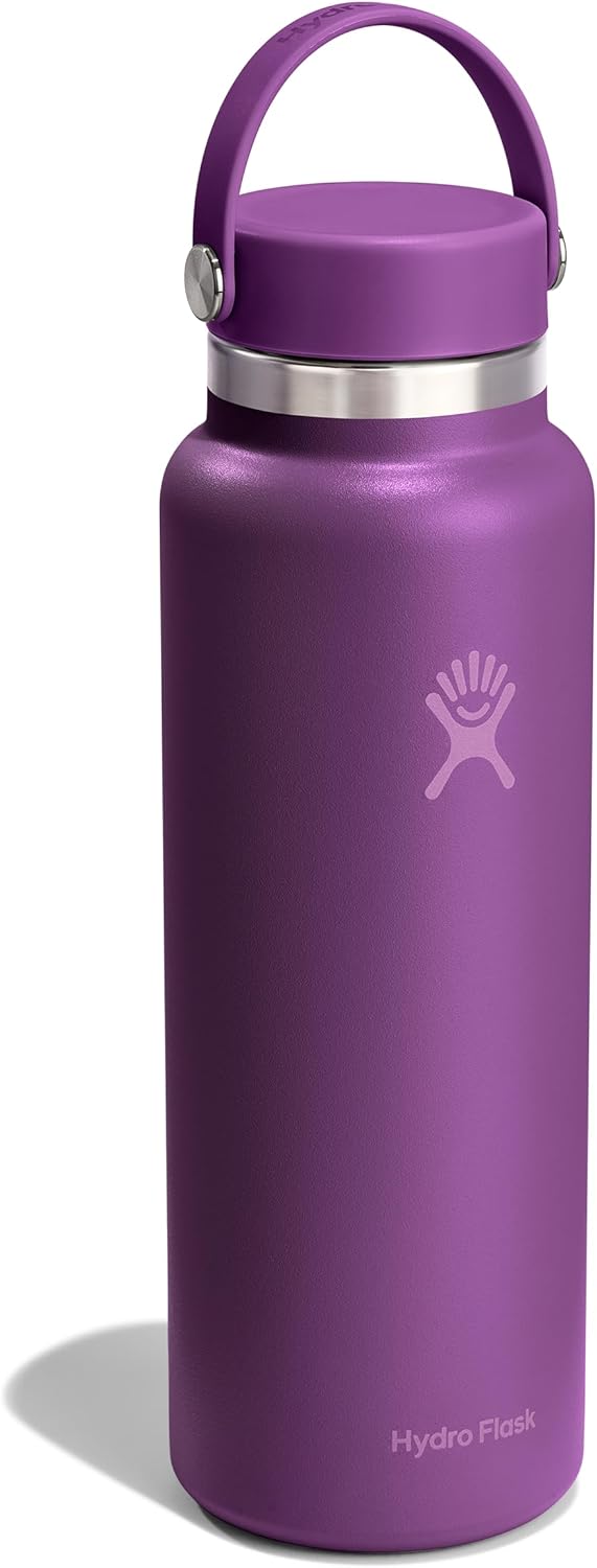 Hydro Flask Water Bottle - Insulated Stainless Steel - Wide Mouth Flex Lid, Non Spill, Leakproof and Refillable in 40 Oz Beachplum Purple