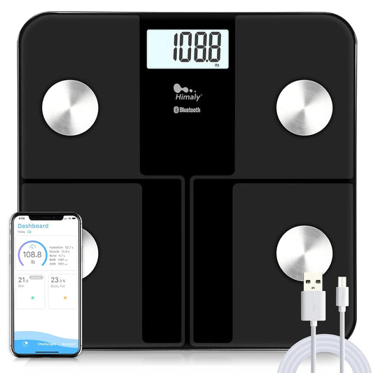 himaly Smart Rechargeable Body Fat Scale, Digital Bathroom Scale Bluetooth for Accurate BMI Body Fat Scale Muscle Mass Composition Monitor with App, 400 lbs