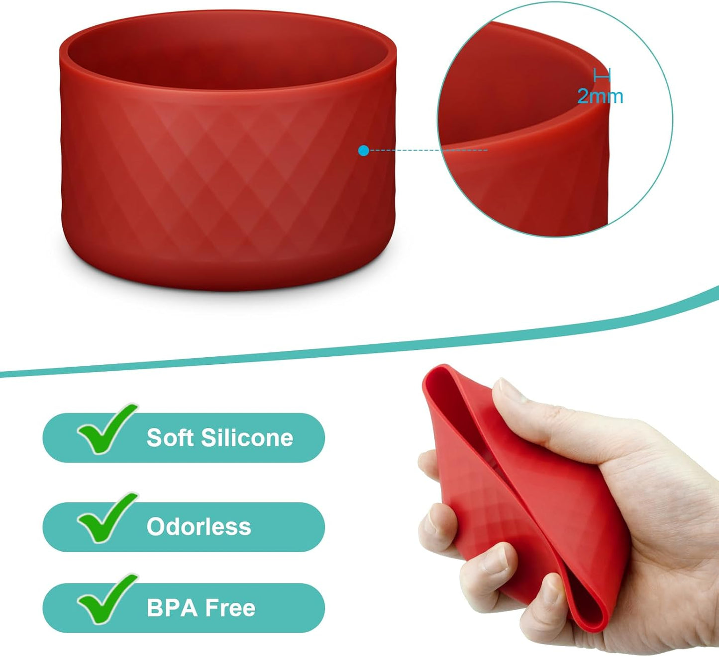 Upgrade 2PCS Protective Silicone Boot Bumper for Stanley Quencher Adventure 40oz 30oz IceFlow 20oz 30oz Tumbler, Water Bottle Bottom Sleeve Cover Accessories for Stanley Mug Cup(Dark Red)