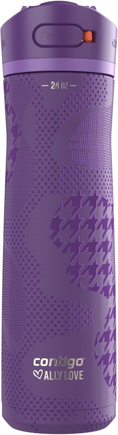 Contigo x Ally Love Ashland Chill 2.0, Stainless Steel, Spill Proof Water Bottle with AutoPop Easy Lean Lid, BPA Free, 24oz, Violet