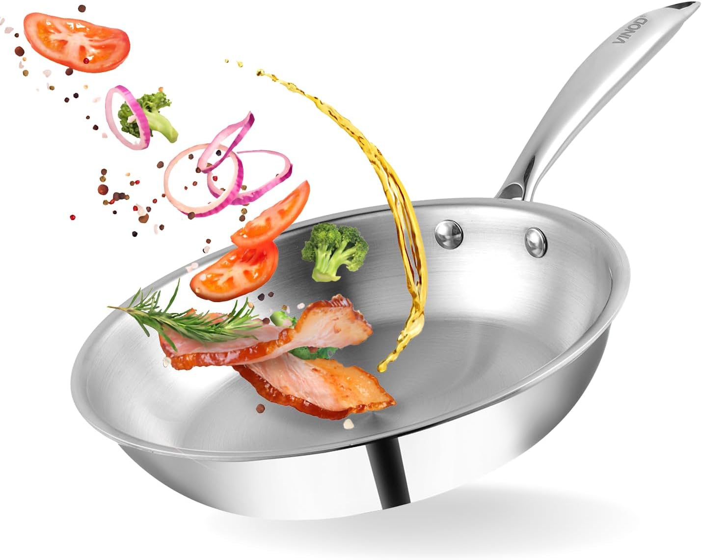 Vinod Platinum Triply Stainless Steel Frypan 24 cm | 2.5 mm Thick | Steel Pan | Scratch Resistant, Non Toxic | | Induction & Gas Friendly, Heavy Bottom
