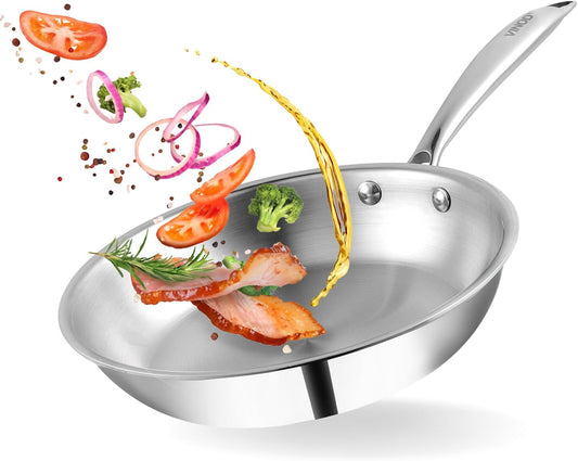 Vinod Platinum Triply Stainless Steel Frypan 24 cm | 2.5 mm Thick | Steel Pan | Scratch Resistant, Non Toxic | | Induction & Gas Friendly, Heavy Bottom