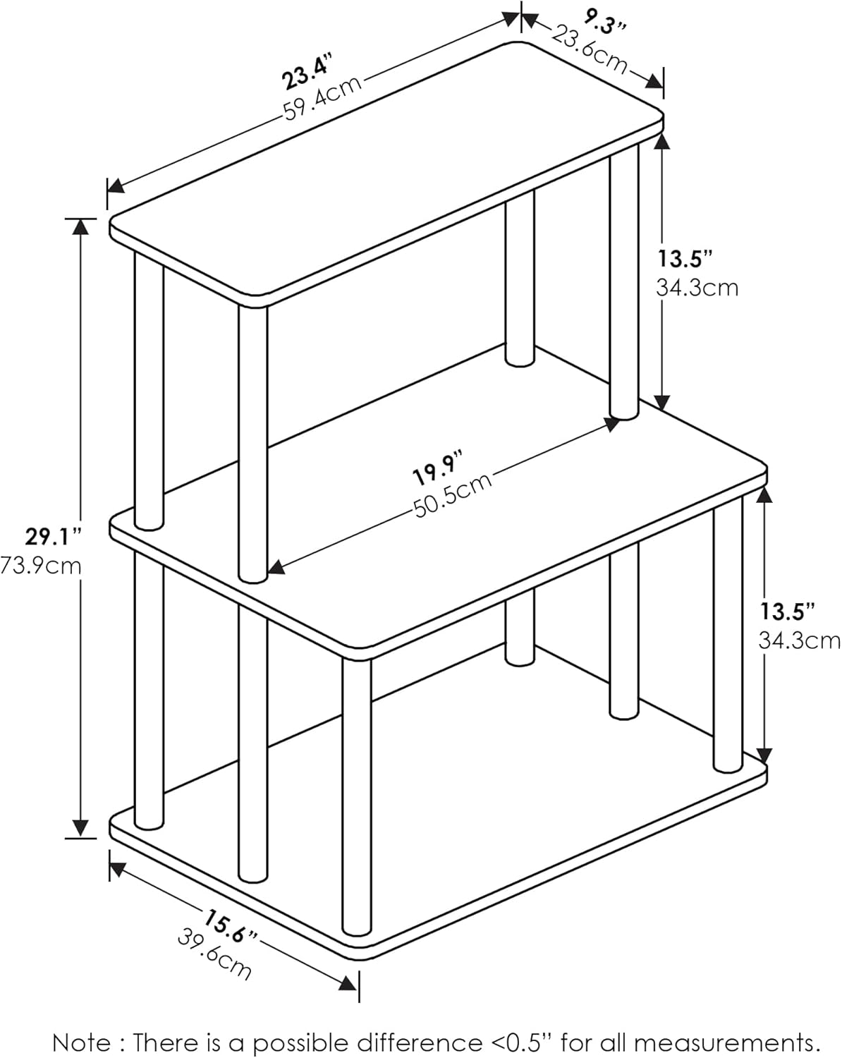 Furinno Turn-N-Tube 3-Tier Toolless Kitchen Storage Shelf, Columbia Walnut/Black