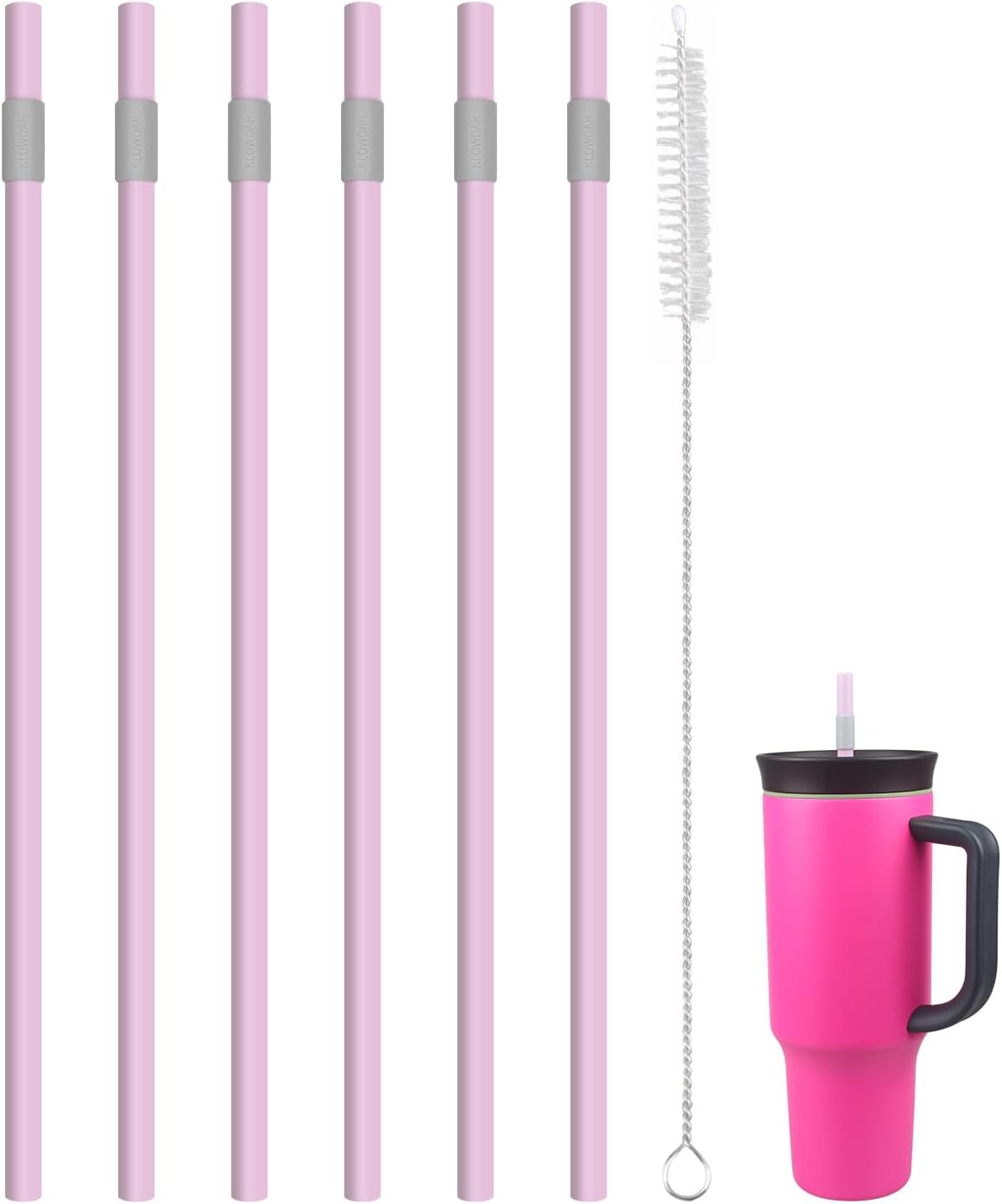 Replacement Straws for Owala 40oz Tumbler, with 1 Brush,6 Pack (light red)